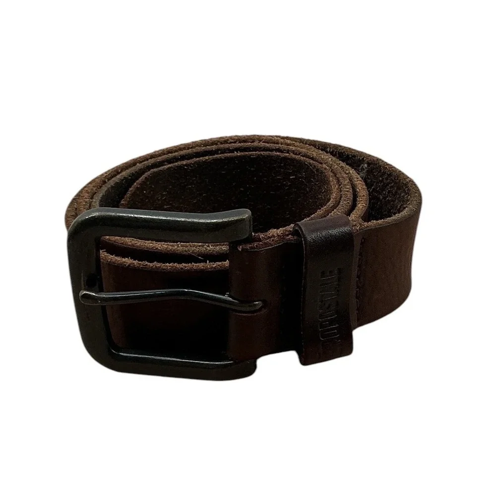 Aeropostale Mens Dark Brown Leather Belt Gunmetal Buckle Casual Rugged Accessory